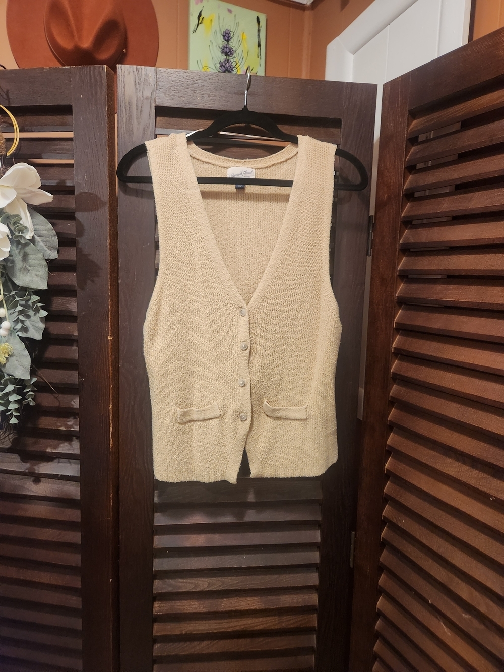 Universal Thread Cream Knit Button Front Vest